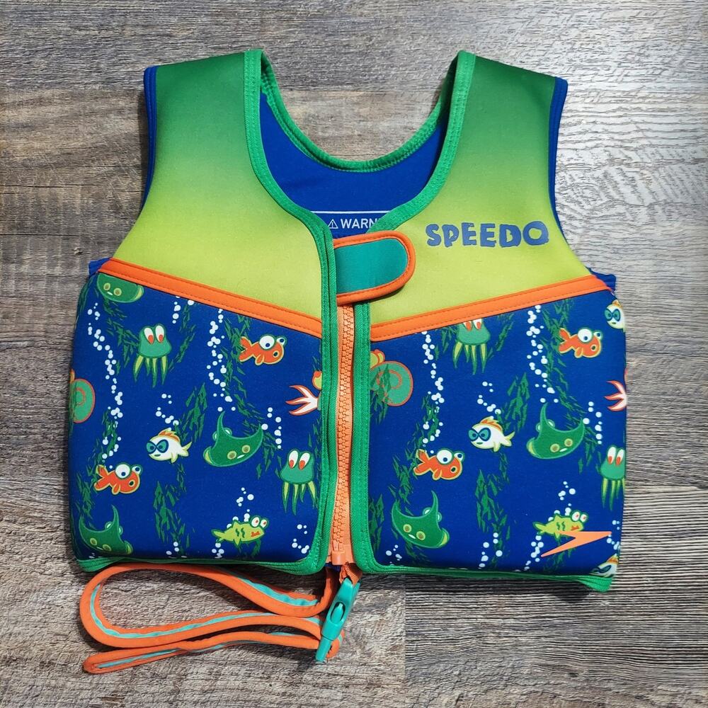 Speedo Kids Neoprene Swim Vest Age 2-4 33-45 lb UV50 Fish Print Like New